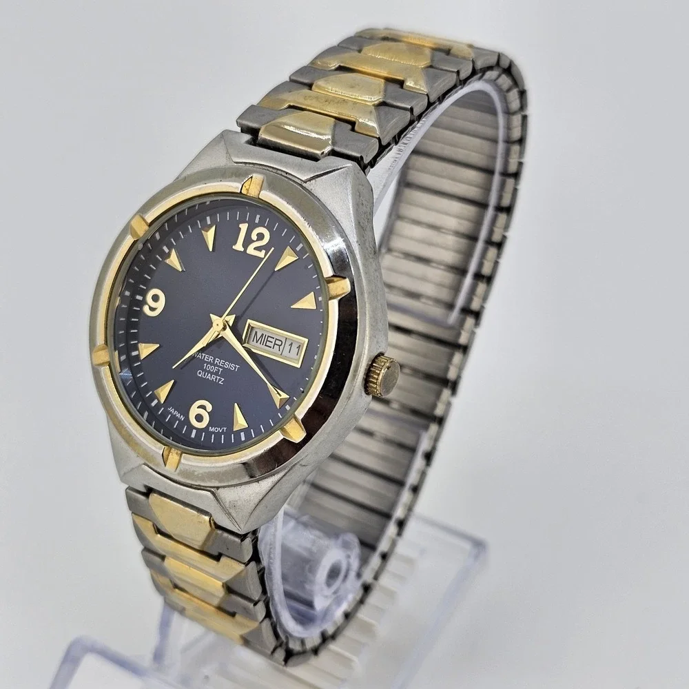 38MM Men Watch‎ Blue Black Dial DayDate  Expandable Band 6.75